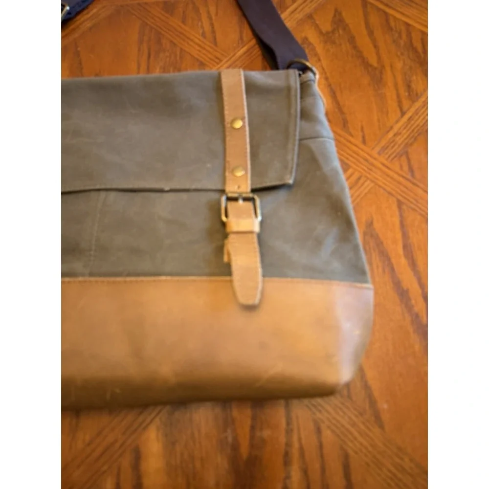 S-ZONE Canvas Leather Messenger Bag Laptop Briefcase Workwear Army Green